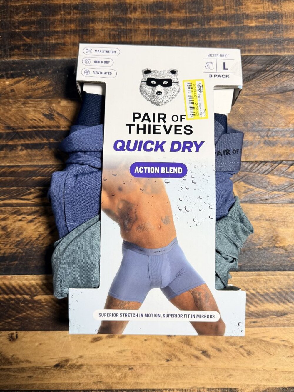 Pair of Thieves Men's Boxer Briefs Quick Dry Action Blend 3 Pk Large 34-36" NEW